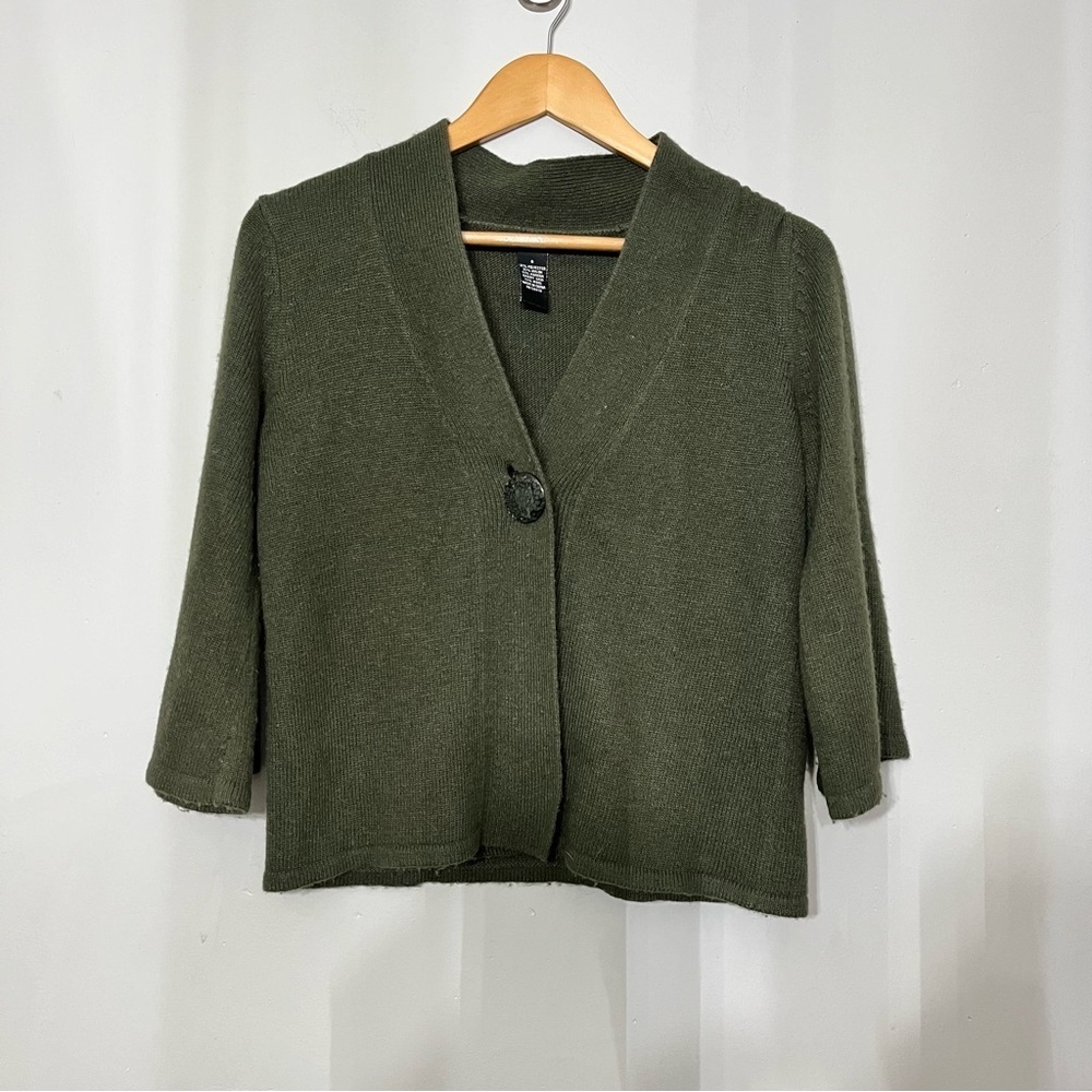 Carole Little Cardigan‎ Wool Angora Blend 3/4 Sleeve Small Rabbit Hair Sweater